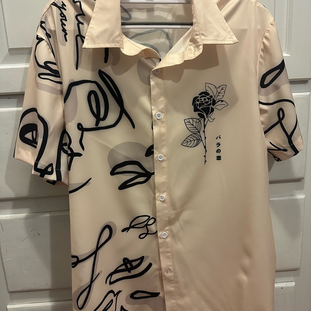 Men’s Zaful polyester Graffiti  Rose Graphic Men's Shirt